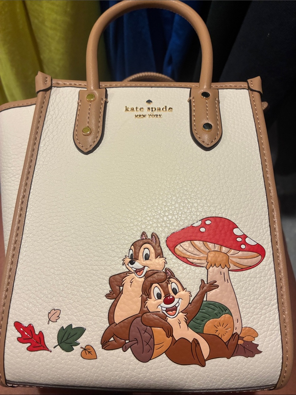 kate spade  Disney cream and Tan Leather Satchel with Chip 'n' Dale Mini bag